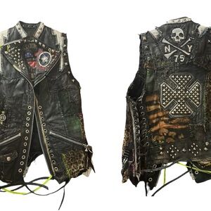 Agatha Blois custom Studded Punked out black leather vest made for Jimmy Webb